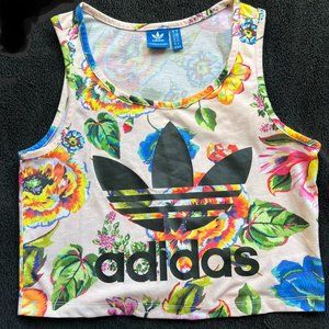 Adidas pink floral tank/crop top size Small